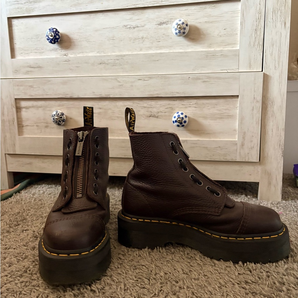 Dr. Martens Brown zip front platform Boots
